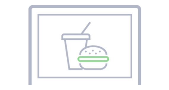 Ikon med en burger og en drikkevare på en skærm