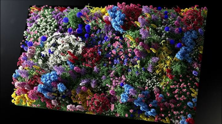 Flowers of various colors are gathered. Each color is clearly expressed and the screen rotates to show three-dimensional flowers.