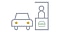 icon including a car is stopping in front of drive-thru desk