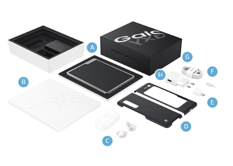 Der Lieferumfang des Galaxy Fold wird angezeigt.