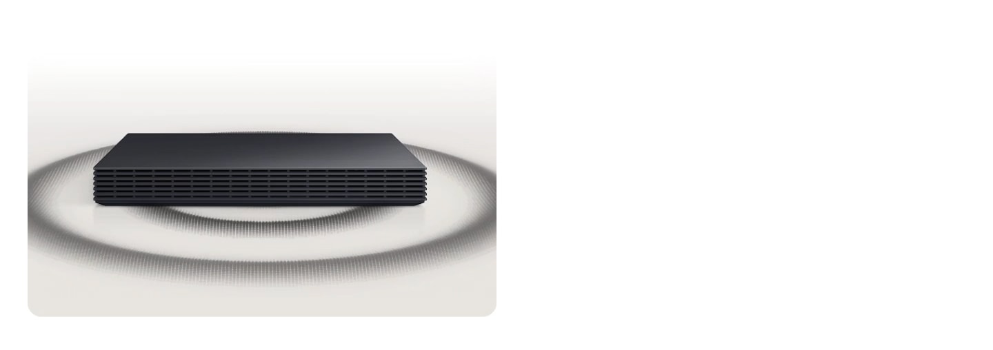 Κύματα αναδύονται από ένα κουτί Wireless One Connect, υποδεικνύοντας ότι το κουτί μεταδίδει ασύρματο τηλεοπτικό σήμα.