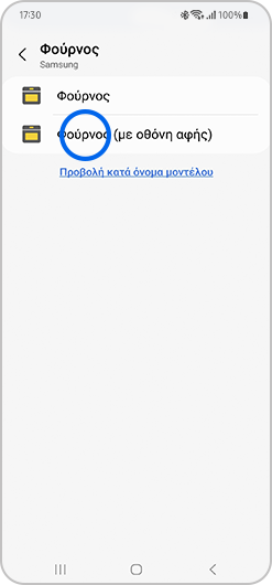 Η εικόνα παρουσιάζει το μενού των τύπων φούρνου.