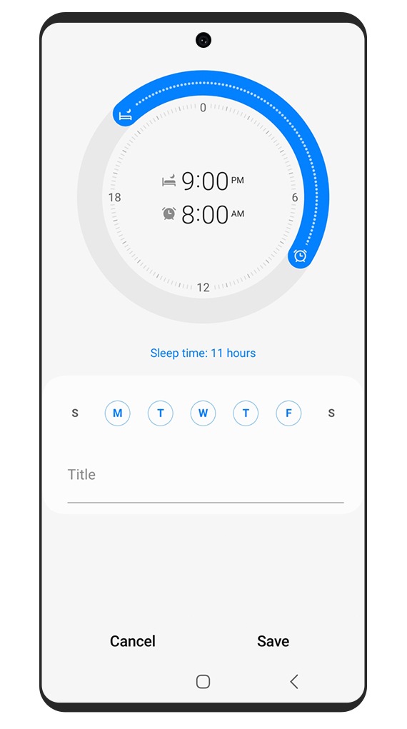 A GUI shows the Samsung Kids sleep time settings, where you can set the start and end of bedtime.