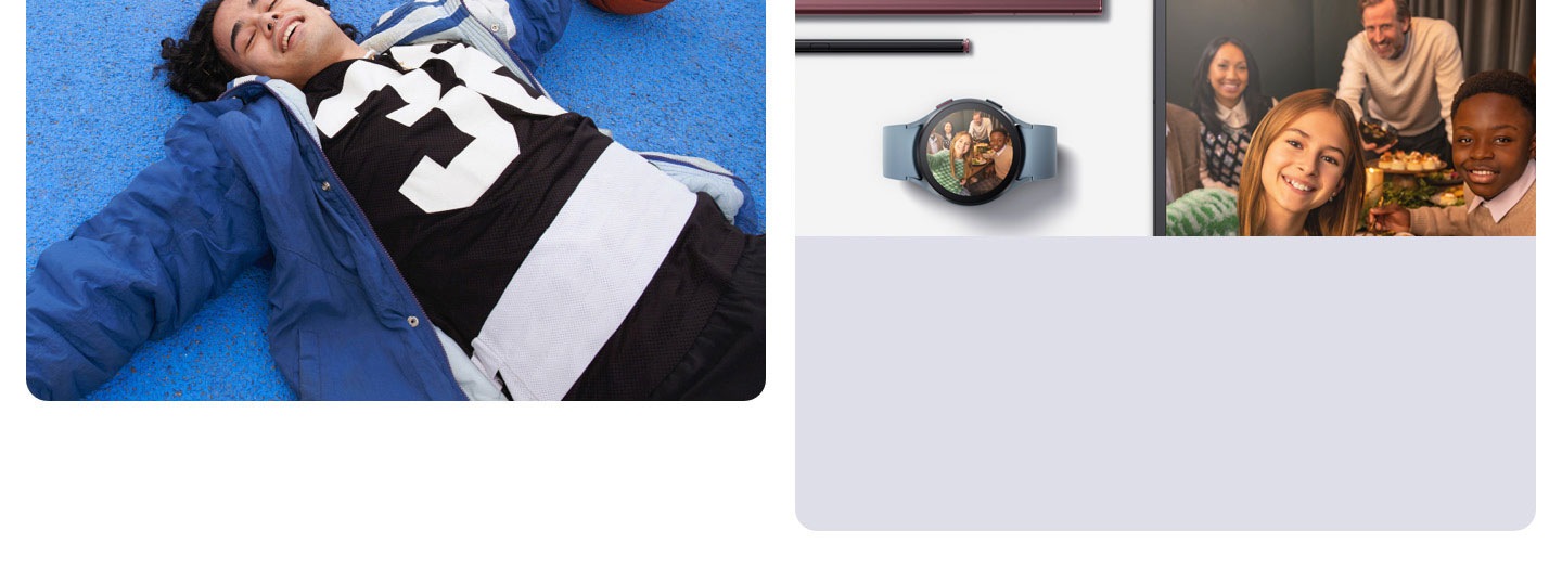 Various Galaxy devices with a girl’s family selfie on all the screens.