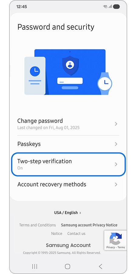 Selecting Two-step verification