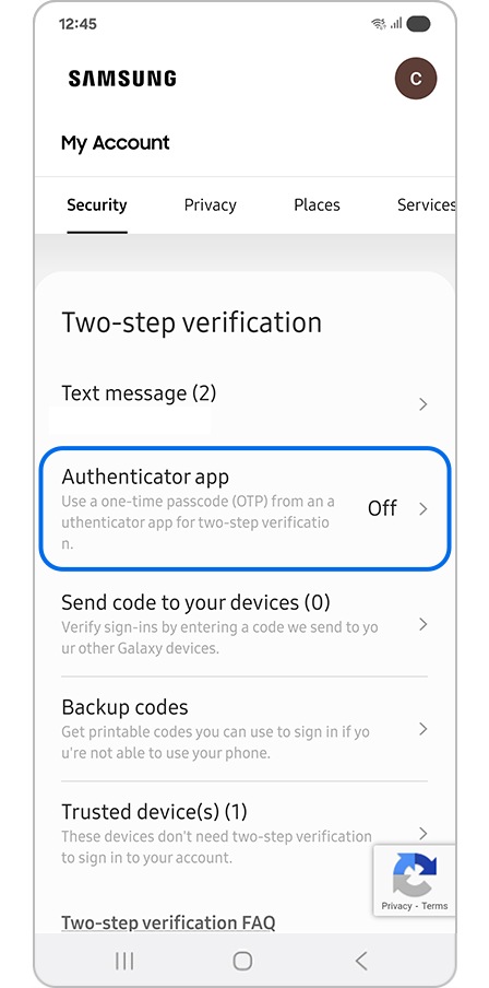 Selecting Authenticator app as the Verification method