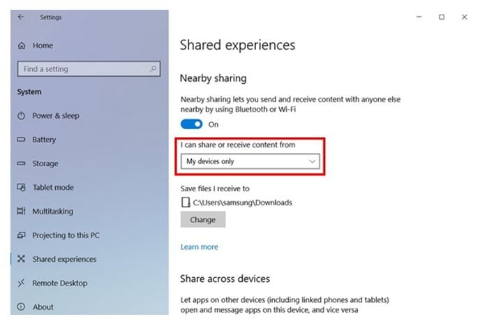 samsung pc, notebook, tablet, near share, sharing files, share