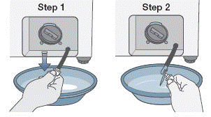 Hold the cap at the end of the drain tube and slowly pull it out about 6 inches (15 cm) and drain off all water.