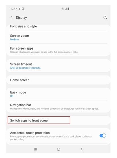 Switch apps to front screen