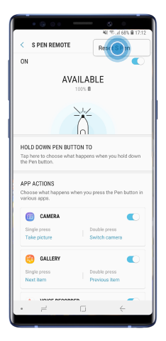 Reset S Pen option in the S Pen remote menu