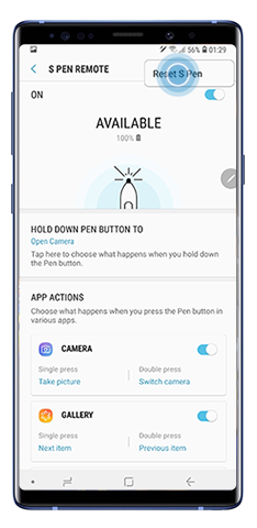 Reset S Pen option in the S Pen remote menu