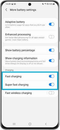 Choose between Fast charging or Super fast charging