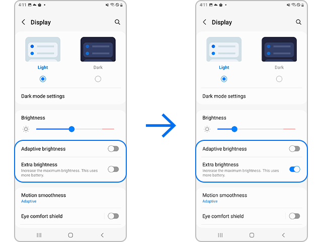 galaxy s22 extra brightness setting