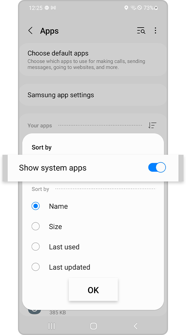 enable Show system apps