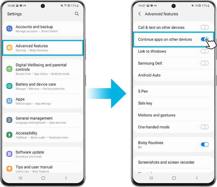 Continue apps on other devices
