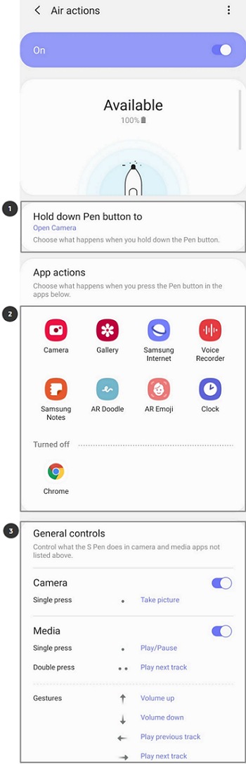 Changing apps or features with S Pen