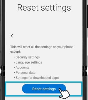 Screenshot showing how to reset device network settings.