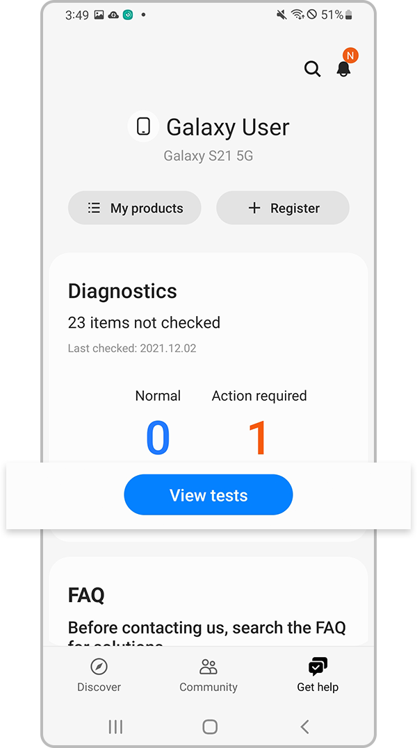 Samsung Members View tests in Diagnostics