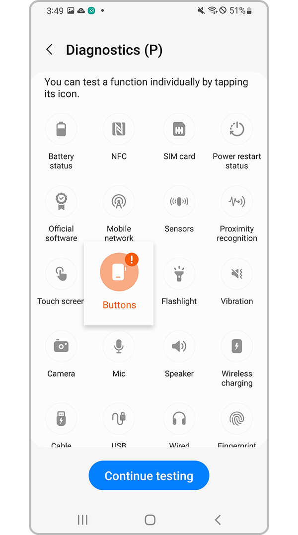 Tap Buttons in Diagnostics