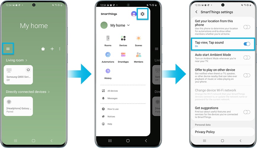 smartthings app screen to set tap view