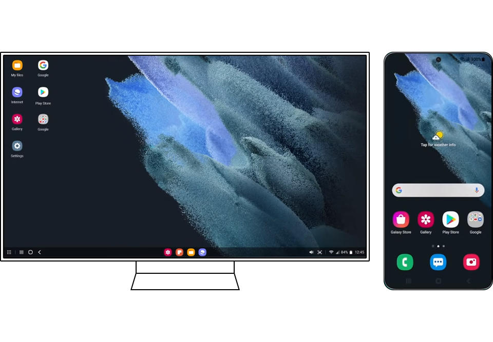 After you complete all of steps above, your TV screen will switch over to your Samsung DeX screen.
