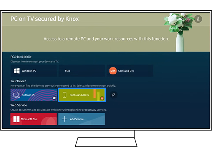 The connection you made from your phone is saved on your TV. You can pull up Samsung DeX again immediately if you want.