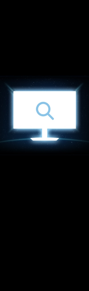 A monitor silhouette with a magnifyingglass icon.