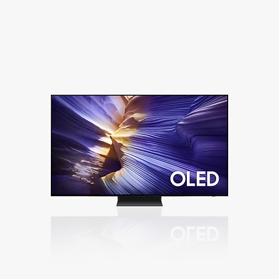 OLED se vidi s prednje strane i prikazuje šareni čuvar zaslona.