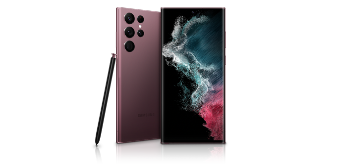 Prednji i stražnji prikaz pametnog telefona Galaxy S22 Ultra.