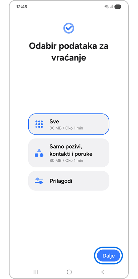 Dodirivanje gumba Dalje