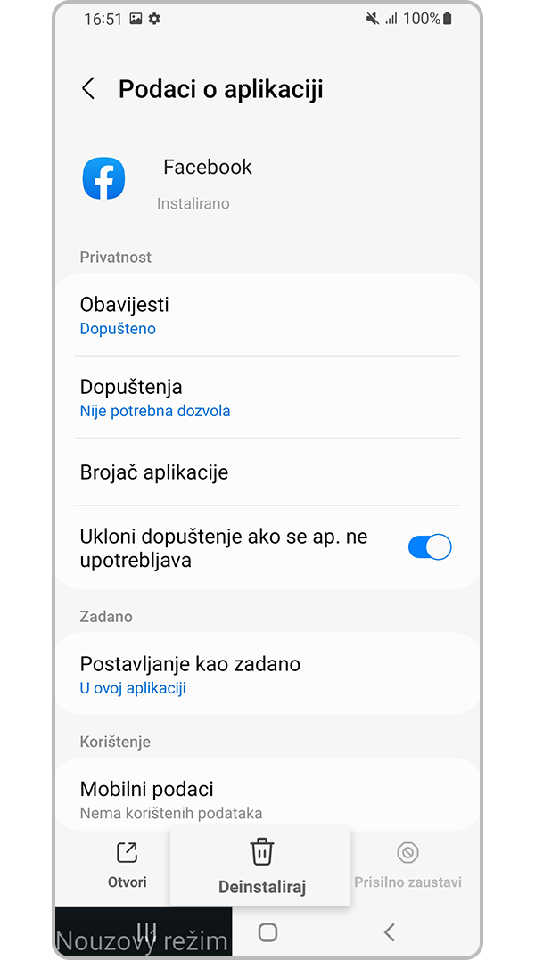 Deinstalirajte aplikaciju