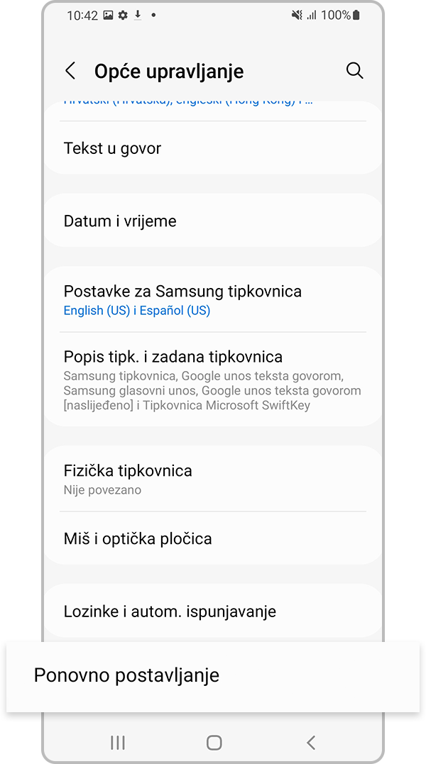 Odaberite Ponovno postavljanje