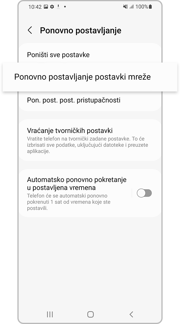 Odaberite Ponovno postavljanje postavki mreže