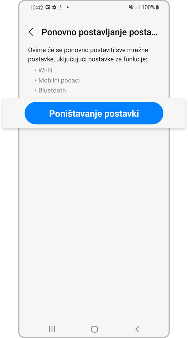 Dodirnite Poništavanje postavki