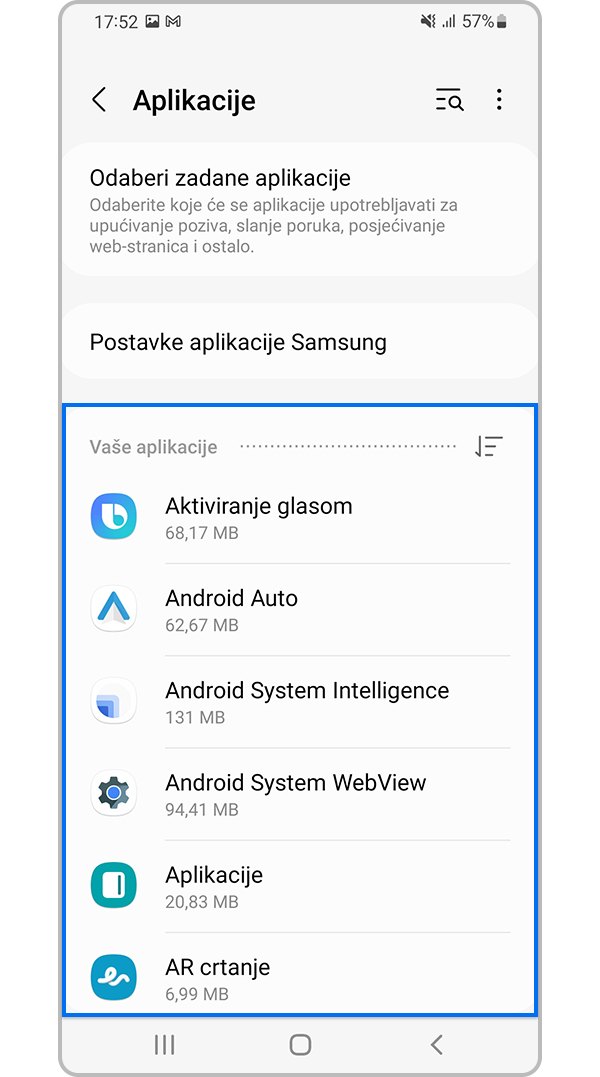 Odaberite aplikaciju čiju privremenu memoriju želite izbrisati