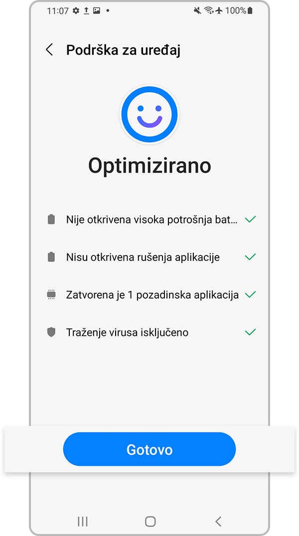 Dodirnite Gotovo za završetak optimizacije