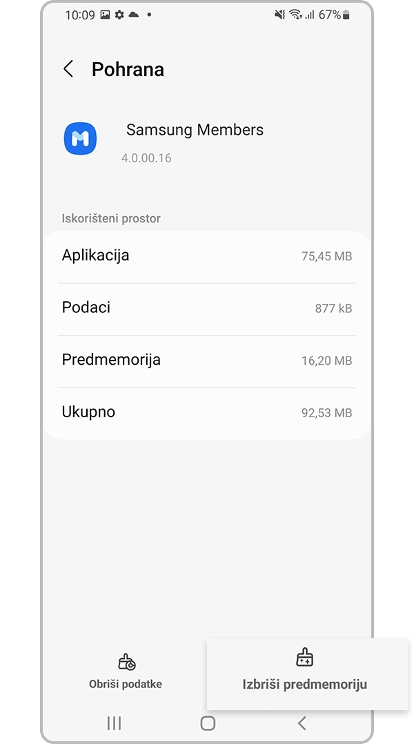 Dodirnite Obriši privremenu memoriju