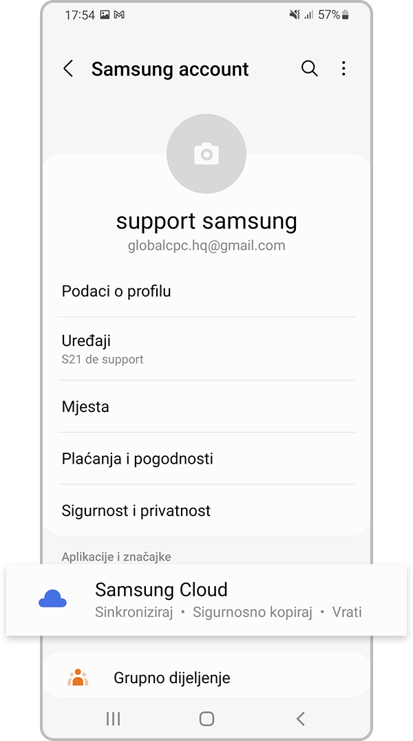 Odaberite Samsung Cloud