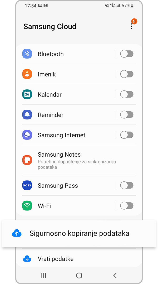 Sigurnosno kopiranje podataka u aplikaciji Samsung Cloud