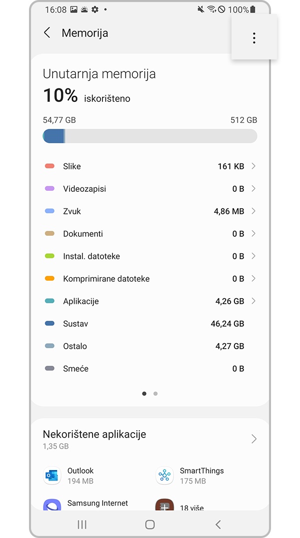 Dodirnite Više i odaberite Napredno