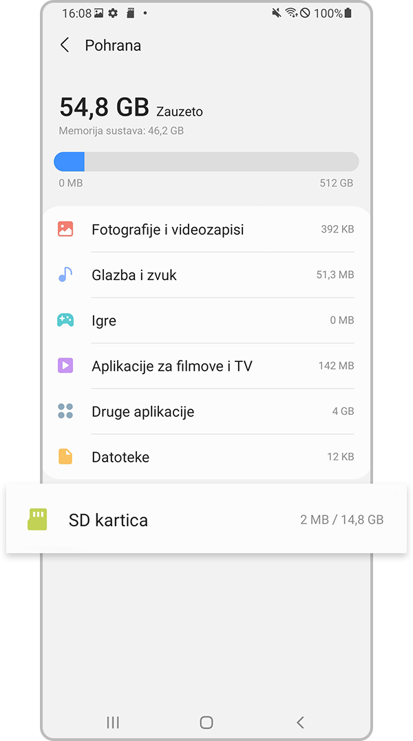 Odaberite postavku SD kartica
