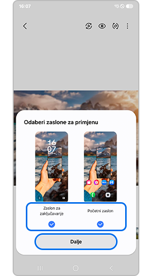 Zaslon koji će biti postavljen