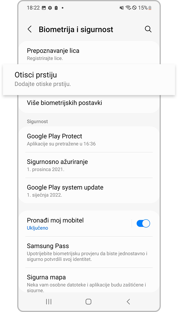 2. korak registracije otiska prsta