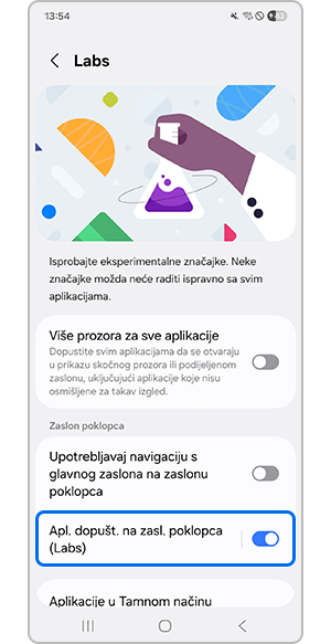 Uključivanje opcije Apl. dopušt. na zasl. poklopca