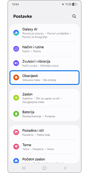 Odabir izbornika obavijesti