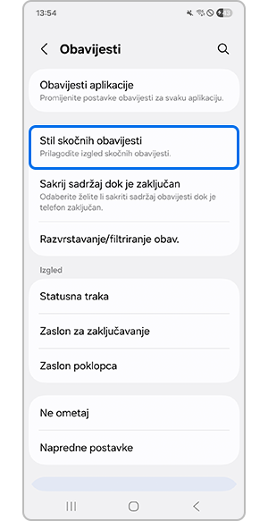 Odabir stila skočne obavijesti