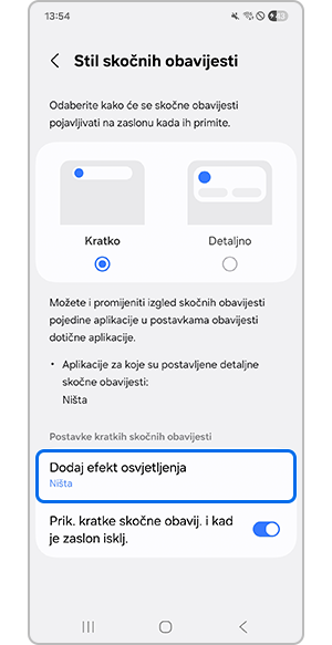 Odabir opcije Dodaj efekt osvjetljenja