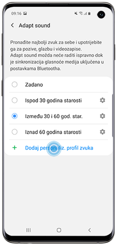 Dodirnite Dodaj personalizirani zvučni profil
