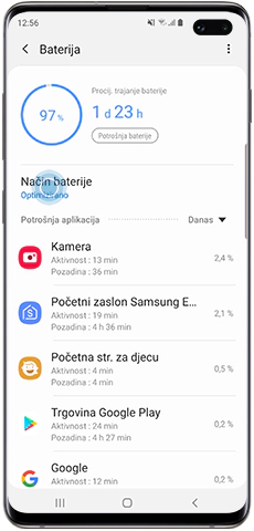 Android 9.0, Promijenjene postavke i značajke u Podrška za uređaj, Način baterije
