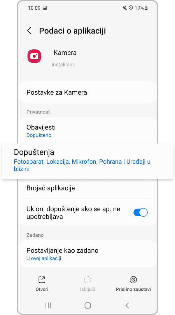 Odaberite Dopuštenja aplikacije